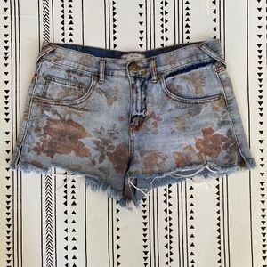 Free People  Flower Denim Jean Mini Shorts